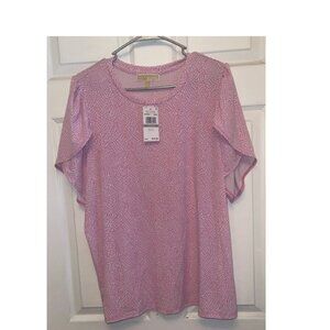Michael Kors Women’s Blouse 1X Pink White Print Short Sleeve NWT - A135